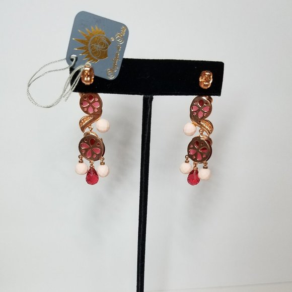 Angelique De Paris Women's Gold Plated Set of Long Red Earrings and Ring Size 6 - Picture 4 of 16